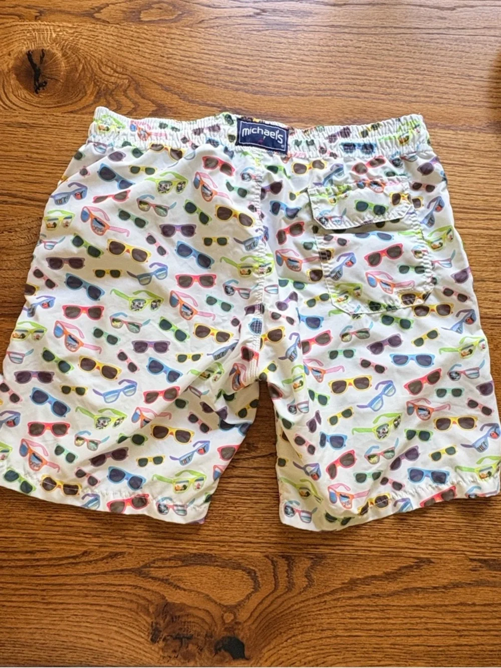 Michaels Men’s Medium White Swim Trunks with Multicolor Sunglasses Print